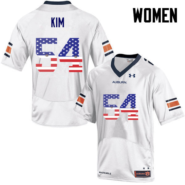 Women #54 Kaleb Kim Auburn Tigers USA Flag Fashion College Football Jerseys-White